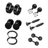 Max 6 Pairs Ear Studs Curve Barbell Stainless Helix Piercing Ear Jewelry Black