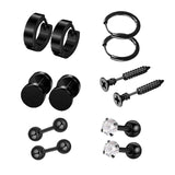 Max 6 Pairs Ear Studs Curve Barbell Stainless Helix Piercing Ear Jewelry Black