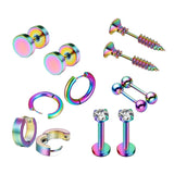 Max 6 Pairs Ear Studs Curve Barbell Stainless Helix Piercing Ear Jewelry Colorful