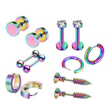 Max 6 Pairs Ear Studs Curve Barbell Stainless Helix Piercing Ear Jewelry Colorful