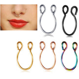 Max 10 Pieces Fake Nose Rings Hoop Clip On Faux Non-Pierced Jewelry Multicolor