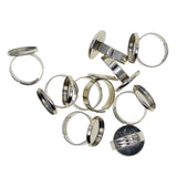 Max Maxb 10pcs 16mm Blank Round Bezel Tray Cabochon Adjustable Brass Ring Platinum