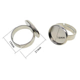 Max Maxb 10pcs 16mm Blank Round Bezel Tray Cabochon Adjustable Brass Ring Platinum