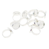 Max Maxb 10pcs 16mm Blank Round Bezel Tray Cabochon Adjustable Brass Ring Silver