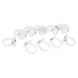 Max Maxb 10pcs 16mm Blank Round Bezel Tray Cabochon Adjustable Brass Ring Silver
