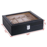 Max Maxb Leather 10 Slot Watch Box Glass Top Watch Jewelry Display Case Organizer