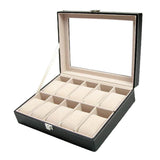 Max Maxb Leather 10 Slot Watch Box Glass Top Watch Jewelry Display Case Organizer