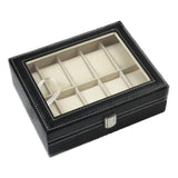 Max Maxb Leather 10 Slot Watch Box Glass Top Watch Jewelry Display Case Organizer