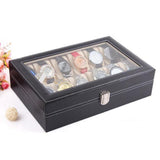 Max Maxb Leather 10 Slot Watch Box Glass Top Watch Jewelry Display Case Organizer