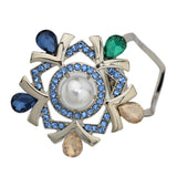 Maxbell Rhinestone Crystal Safety Pin Brooch Flower Pearl Scarf Gown Clip Pin Blue