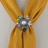 Maxbell Rhinestone Crystal Safety Pin Brooch Flower Pearl Scarf Gown Clip Pin Blue