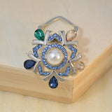 Maxbell Rhinestone Crystal Safety Pin Brooch Flower Pearl Scarf Gown Clip Pin Blue