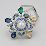 Maxbell Rhinestone Crystal Safety Pin Brooch Flower Pearl Scarf Gown Clip Pin Blue