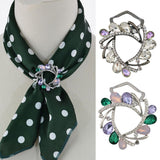 Maxbell Womens Diamante Flower Scarf Ring Clip Buckle Holder Shinning Brooch  White
