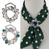 Maxbell Womens Diamante Flower Scarf Ring Clip Buckle Holder Shinning Brooch  White
