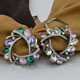 Maxbell Womens Diamante Flower Scarf Ring Clip Buckle Holder Shinning Brooch  White