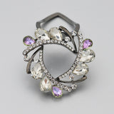 Maxbell Womens Diamante Flower Scarf Ring Clip Buckle Holder Shinning Brooch  White