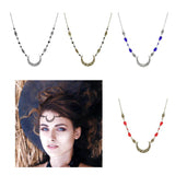 Crescent Moon Drop Pendant Head Chain Beads Headband for Women Silver+Black