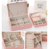 Maxbell PU Leather Jewelry Box Bracelet Container Comestic Carrier 24x17x8.5cm pink