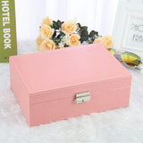 Maxbell PU Leather Jewelry Box Bracelet Container Comestic Carrier 24x17x8.5cm pink