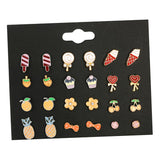 Maxbell Bulk 12 Pairs Ear Stud Mixed Cartoon Earrings for Women Girl Jewelry Gift