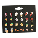 Maxbell Bulk 12 Pairs Ear Stud Mixed Cartoon Earrings for Women Girl Jewelry Gift