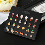 Maxbell Bulk 12 Pairs Ear Stud Mixed Cartoon Earrings for Women Girl Jewelry Gift