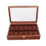 Maxbell Watch Box Wooden Display Case Organizer 10 Slot Walnut Wood Grain