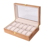 Maxbell Watch Box Wooden Display Case Organizer 12 Slot Fraxinus mandshurica Grain