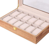 Maxbell Watch Box Wooden Display Case Organizer 12 Slot Fraxinus mandshurica Grain