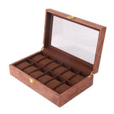 Maxbell Watch Box Wooden Display Case Organizer 12 Slot Rosewood Grain