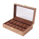 Maxbell Watch Box Wooden Display Case Organizer 12 Slot Walnut Wood Grain