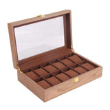 Maxbell Watch Box Wooden Display Case Organizer 12 Slot Walnut Wood Grain