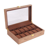 Maxbell Watch Box Wooden Display Case Organizer 12 Slot Walnut Wood Grain