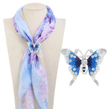 Maxbell Butterfly Brooch Pin Silk Scarf Buckle Ring Brooch Jewelry for Women Blue