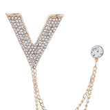 Maxbell Crystal V Brooch Tassel Chain Coat Suit Lapel Pin Shirt Stud Jewlery Gold