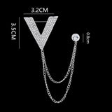 Maxbell Crystal V Brooch Tassel Chain Coat Suit Lapel Pin Shirt Stud Jewlery Silver