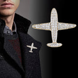 Maxbell Men Airplane Brooch Collar Pin Corsage Fashion Crystal Badge Jewelry Gold