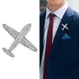 Maxbell Men Airplane Brooch Collar Pin Corsage Fashion Crystal Badge Jewelry Silver