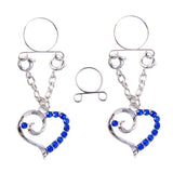 Maxbell 1 Pair Rhinestone Love Heart Nipple Ring Non Piercing Body Jewelry Blue