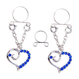 Maxbell 1 Pair Rhinestone Love Heart Nipple Ring Non Piercing Body Jewelry Blue