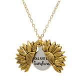Maxbell Open Locket Necklace Engraved You Are My Sunshine Sunflower Golden