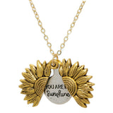 Maxbell Open Locket Necklace Engraved You Are My Sunshine Sunflower Golden