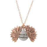 Maxbell Open Locket Necklace Engraved You Are My Sunshine Sunflower Rose Gold