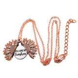 Maxbell Open Locket Necklace Engraved You Are My Sunshine Sunflower Rose Gold