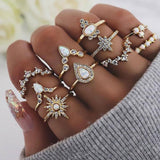 Maxbell 10pcs Set Boho Women Stack Knuckle Ring Mid Finger Tip Rings Set Jewelry