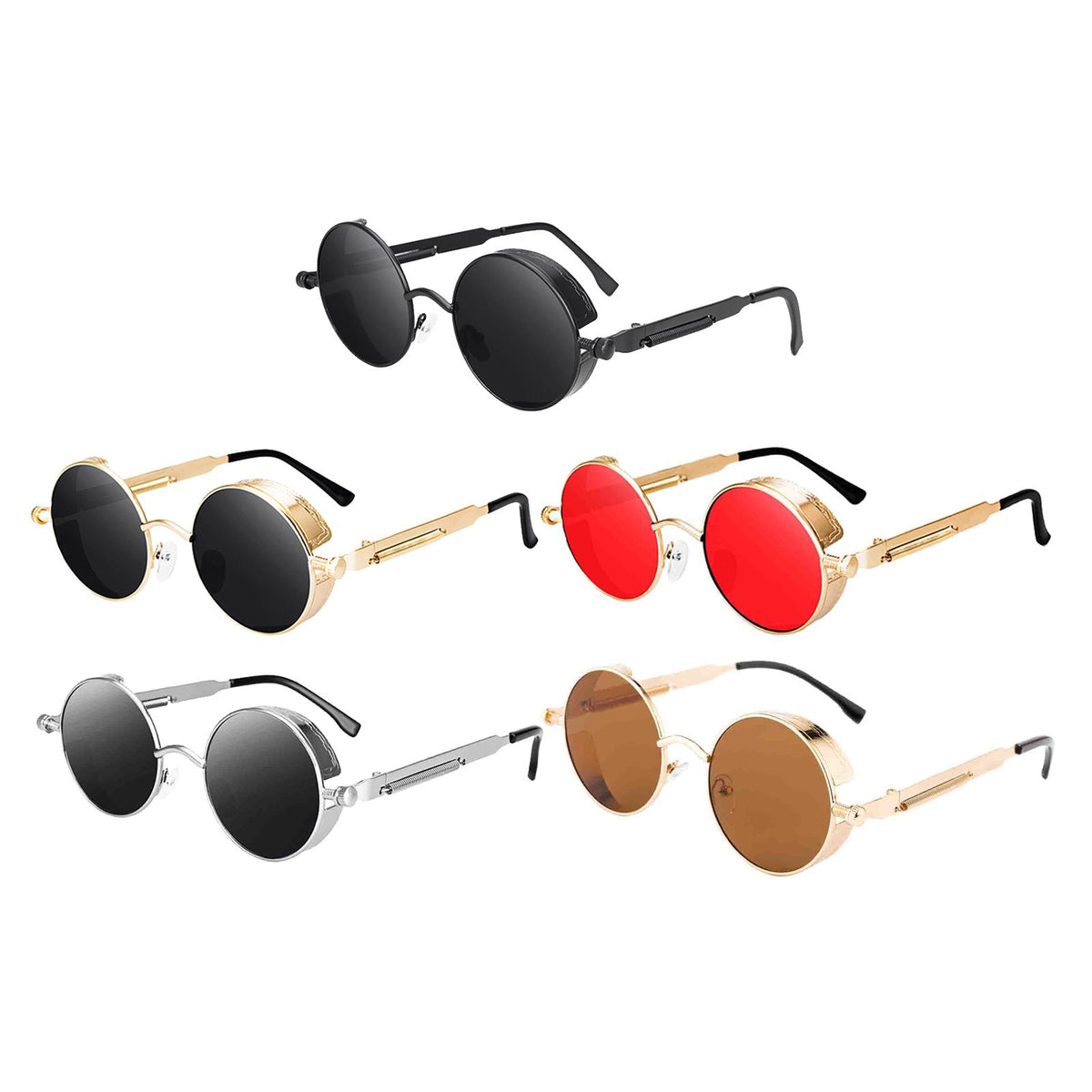 Steampunk Gothic Retro Round Sunglasses Circle Lens Goggles Black Gray