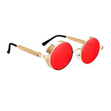 Steampunk Gothic Retro Round Sunglasses Circle Lens Goggles Gold Red