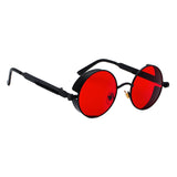 Steampunk Retro Round Circle Sunglass Metal Frame UV Protection Black Red