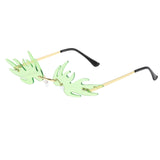 Rimless Fashion Trendy Vintage Flame Sunglasses for Women Men Narrow green